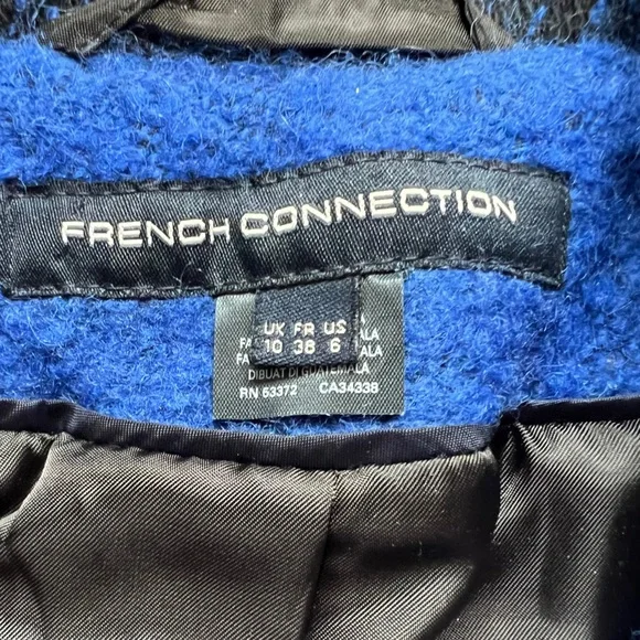 French Connection Electric Blue Wool Blend Motor Biker Jacket Size 6 - Picture 3 of 14